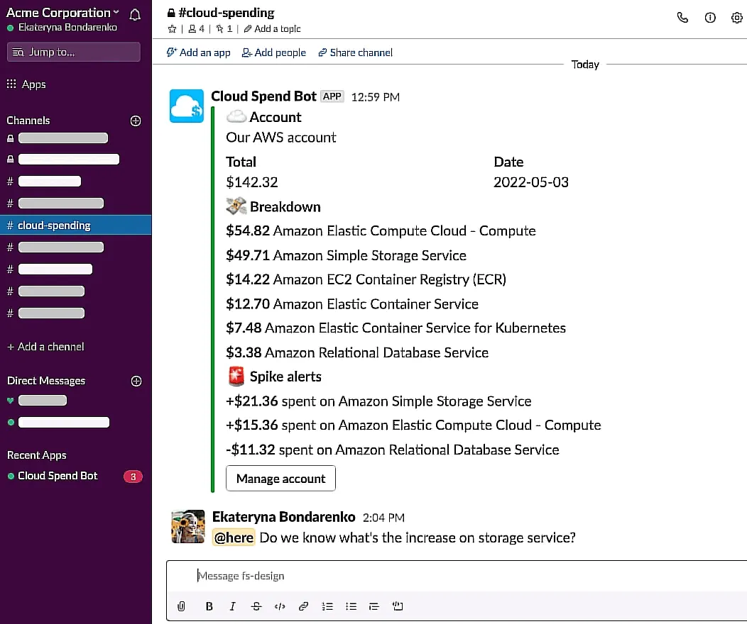 CloudTrail 事件与 CloudWatch 告警推送示例 Slack cost alerts