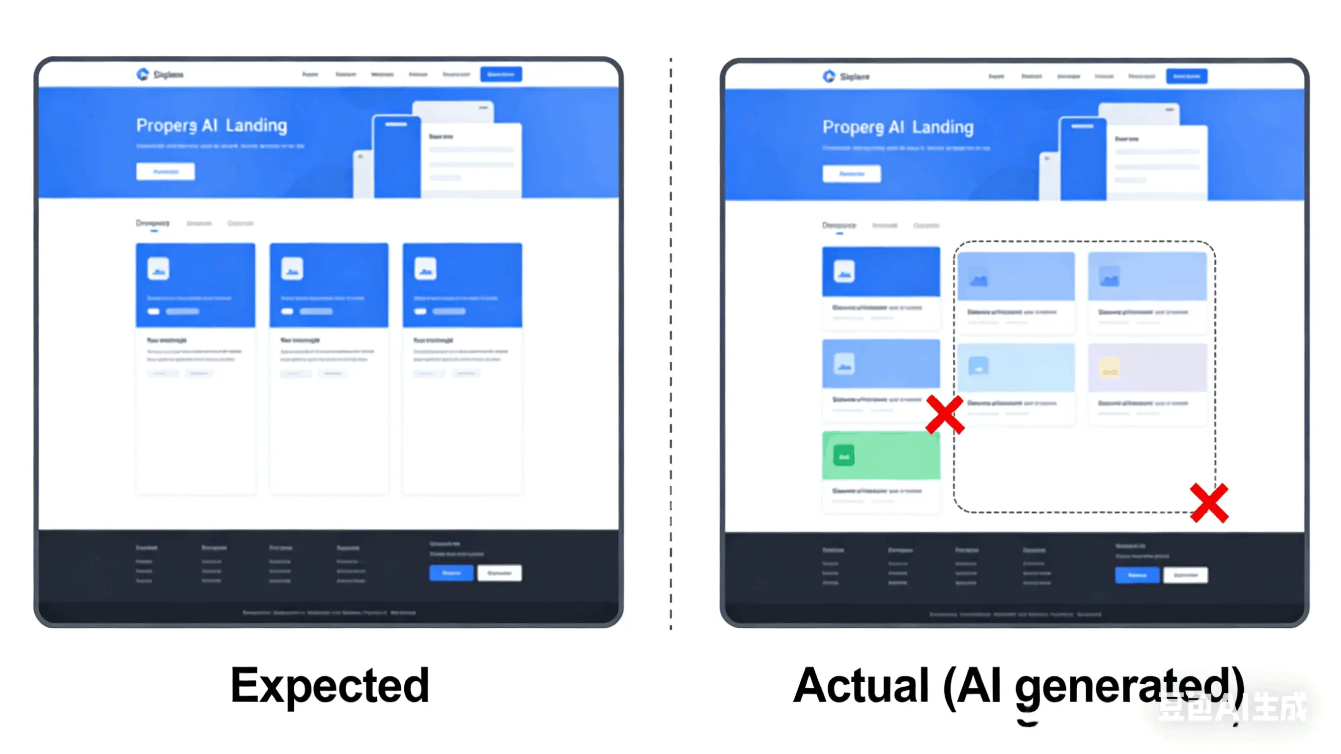 AI 生成网页效果不符合预期示意图